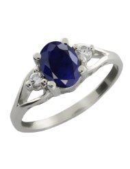 Oval Blue Sapphire and White Sapphire Sterling Silver Ring