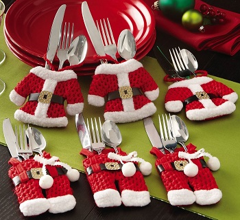 Santa Suit Christmas Silverware Holder Pockets